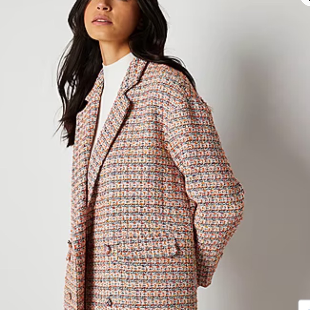 Worthington x Jason Bolden Tweed Maxi Coat in Pink Multi